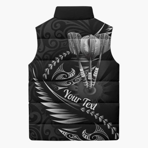 Personalised All Black New Zealand Darts Sleeveless Puffer Jacket Aoteroa Fern Maori Galaxy Style - Aussie Hoodie