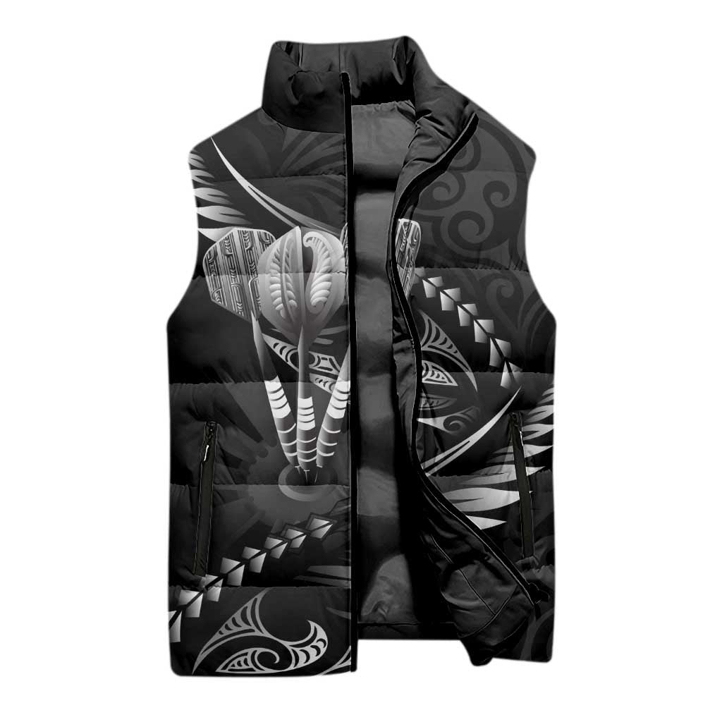 Personalised All Black New Zealand Darts Sleeveless Puffer Jacket Aoteroa Fern Maori Galaxy Style - Aussie Hoodie