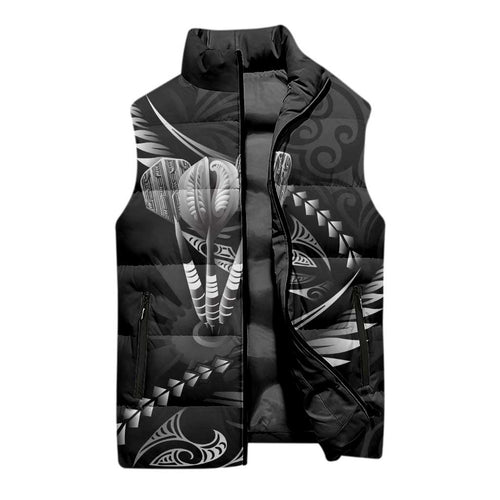 Personalised All Black New Zealand Darts Sleeveless Puffer Jacket Aoteroa Fern Maori Galaxy Style - Aussie Hoodie