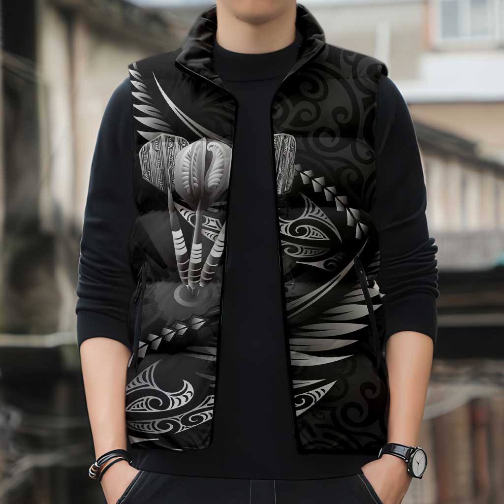 Personalised All Black New Zealand Darts Sleeveless Puffer Jacket Aoteroa Fern Maori Galaxy Style - Aussie Hoodie
