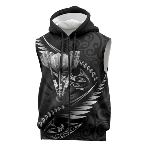 Personalised All Black New Zealand Darts Sleeveless Zip Hoodie Aoteroa Fern Maori Galaxy Style LT14