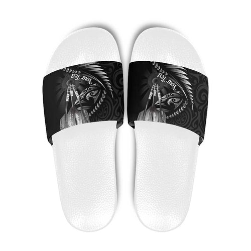 Personalised All Black New Zealand Darts Slide Sandals Aoteroa Fern Maori Galaxy Style - Aussie Hoodie