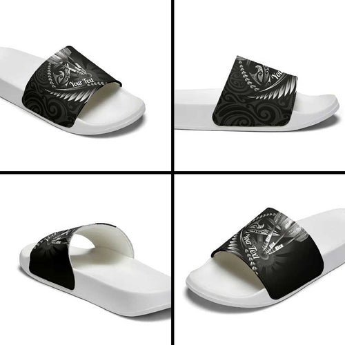 Personalised All Black New Zealand Darts Slide Sandals Aoteroa Fern Maori Galaxy Style - Aussie Hoodie