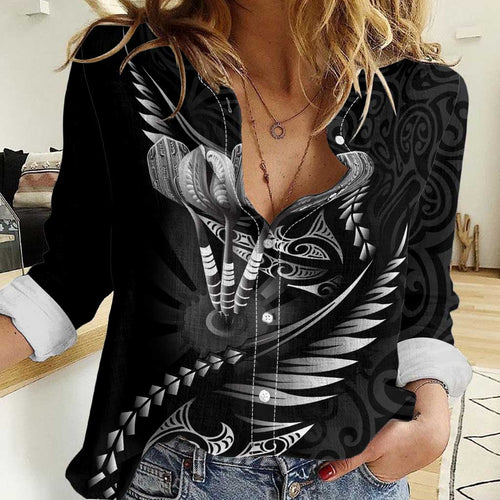 Personalised All Black New Zealand Darts Women Casual Shirt Aoteroa Fern Maori Galaxy Style