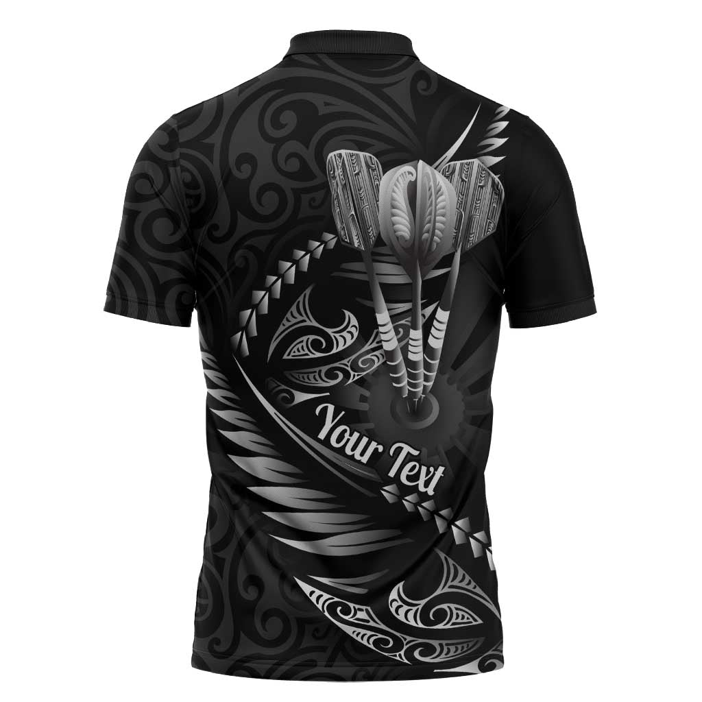 Personalised All Black New Zealand Darts Zipper Polo Shirt Aoteroa Fern Maori Galaxy Style - Aussie Hoodie