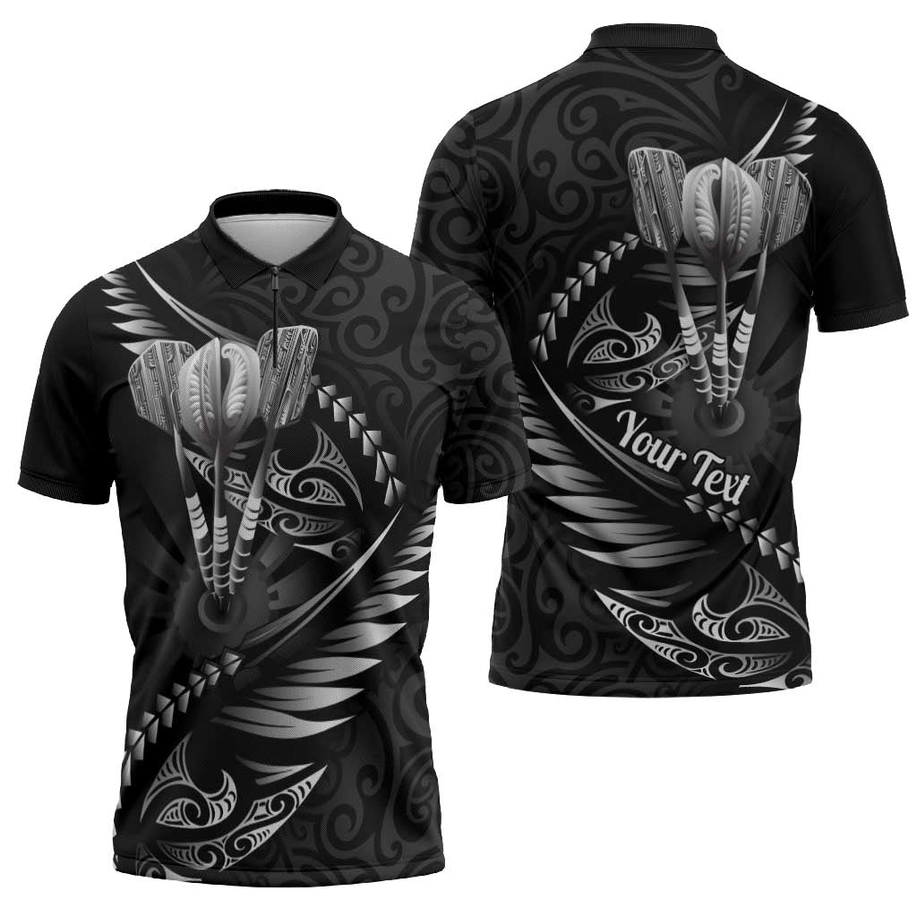 Personalised All Black New Zealand Darts Zipper Polo Shirt Aoteroa Fern Maori Galaxy Style - Aussie Hoodie