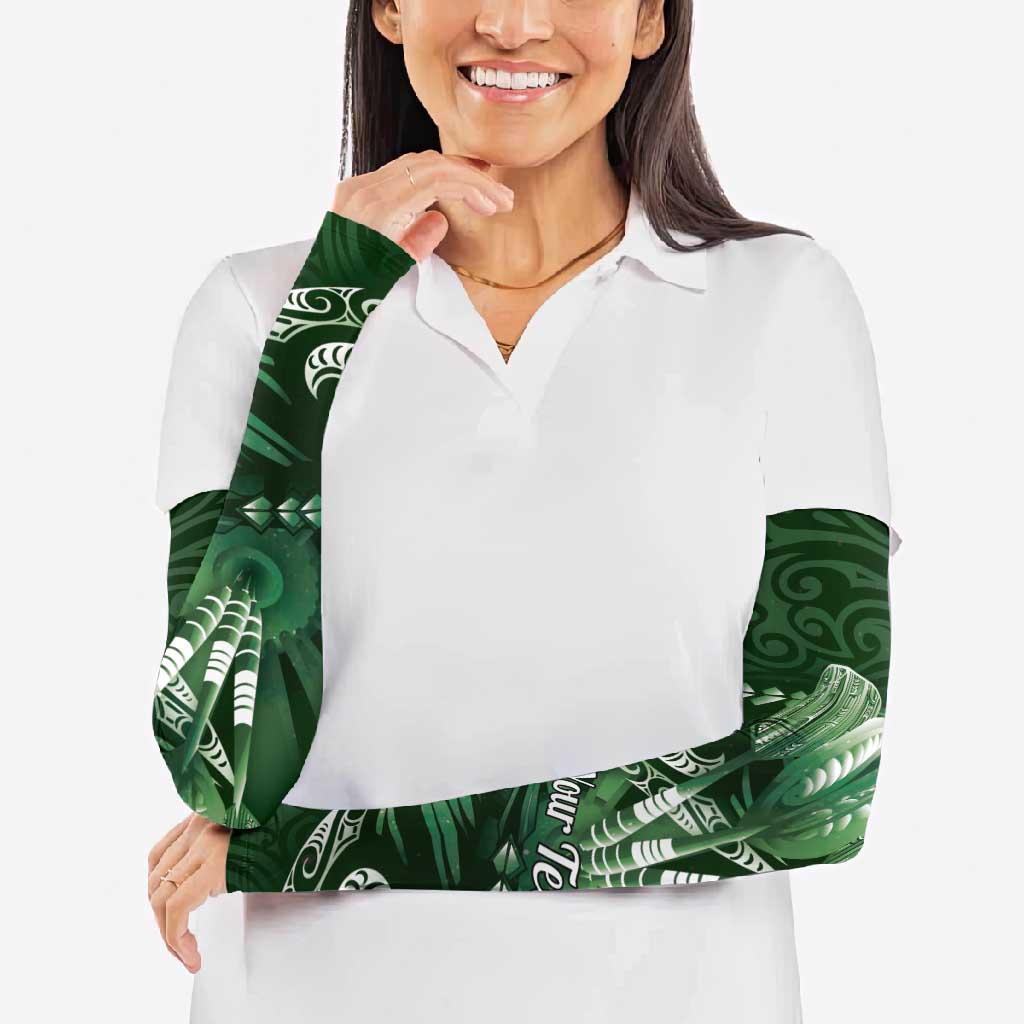 Personalised All Green New Zealand Darts Arm Sleeves Aoteroa Fern Maori Galaxy Style - Aussie Hoodie
