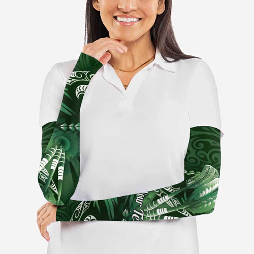 Personalised All Green New Zealand Darts Arm Sleeves Aoteroa Fern Maori Galaxy Style - Aussie Hoodie