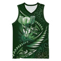 Personalised All Green New Zealand Darts Basketball Jersey Aoteroa Fern Maori Galaxy Style - Aussie Hoodie