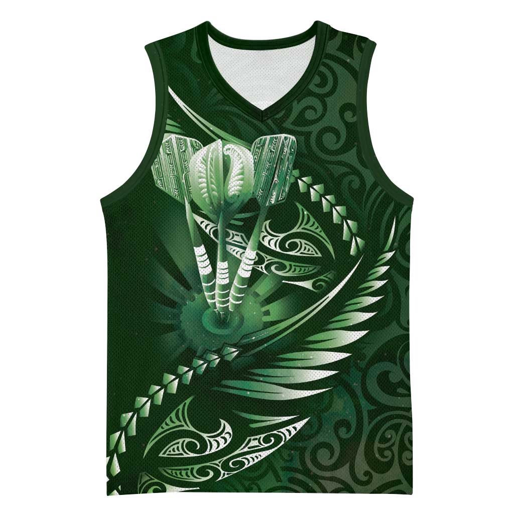 Personalised All Green New Zealand Darts Basketball Jersey Aoteroa Fern Maori Galaxy Style - Aussie Hoodie