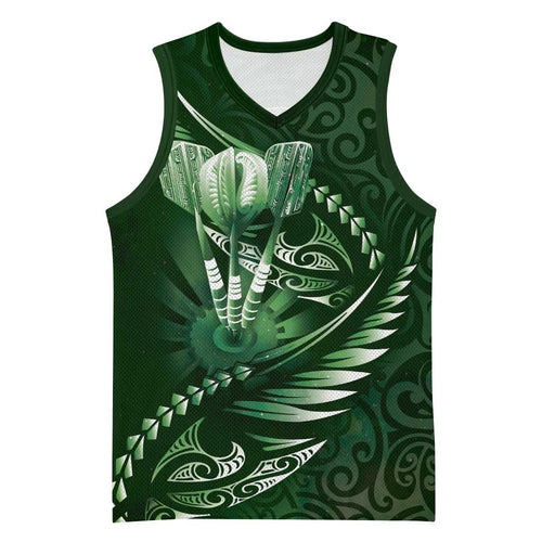 Personalised All Green New Zealand Darts Basketball Jersey Aoteroa Fern Maori Galaxy Style - Aussie Hoodie