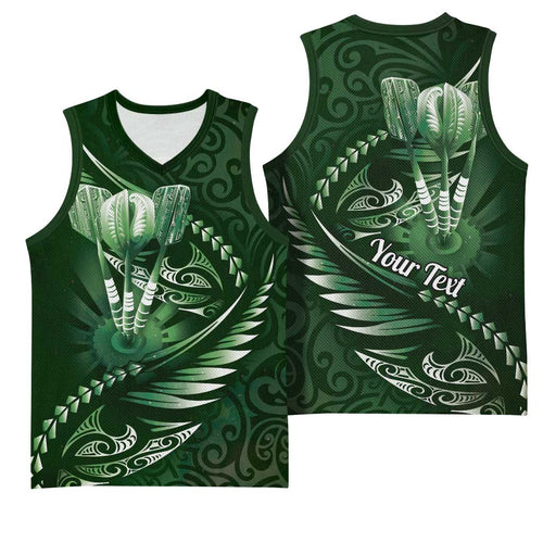 Personalised All Green New Zealand Darts Basketball Jersey Aoteroa Fern Maori Galaxy Style - Aussie Hoodie