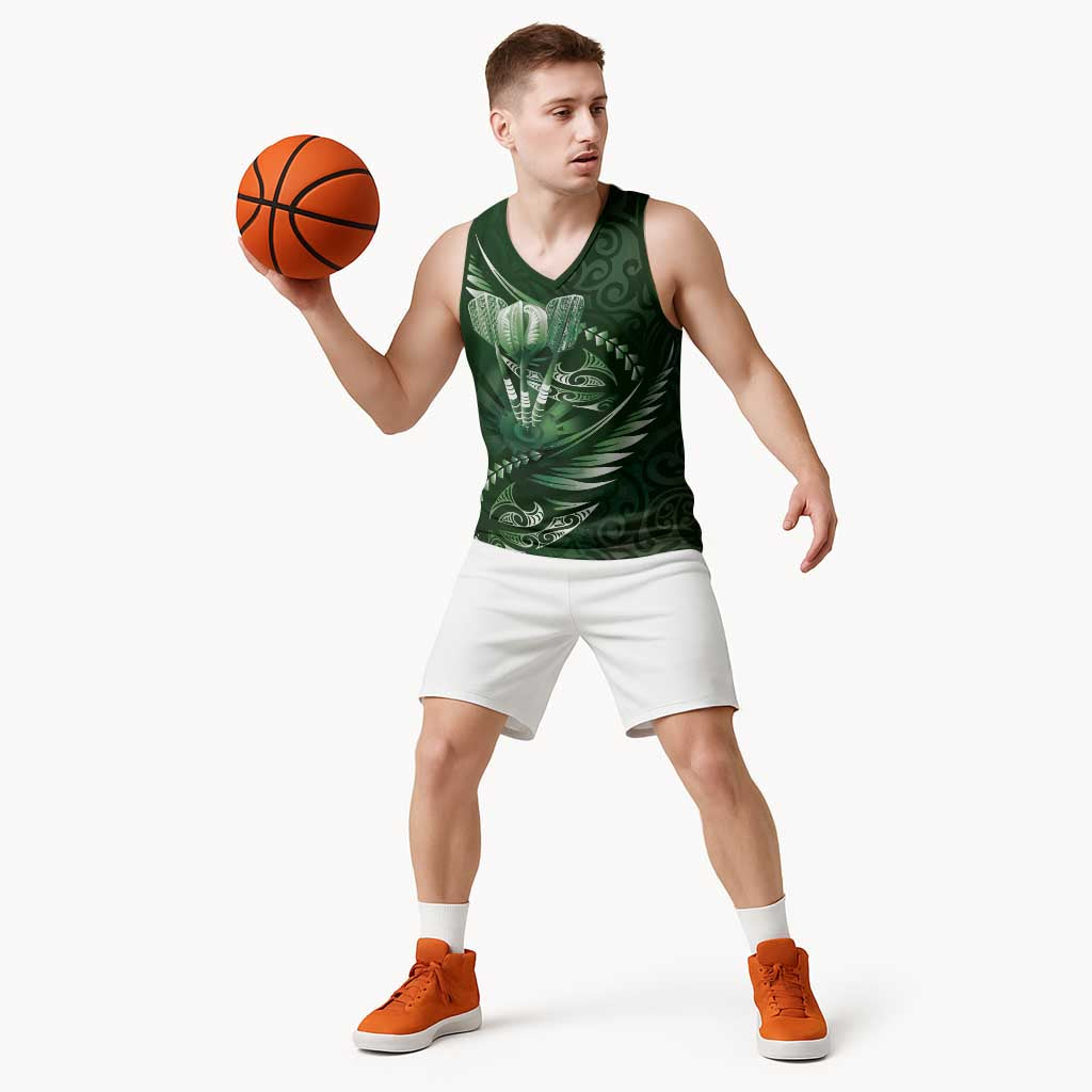 Personalised All Green New Zealand Darts Basketball Jersey Aoteroa Fern Maori Galaxy Style - Aussie Hoodie