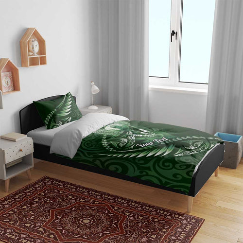 Personalised All Green New Zealand Darts Bedding Set Aoteroa Fern Maori Galaxy Style