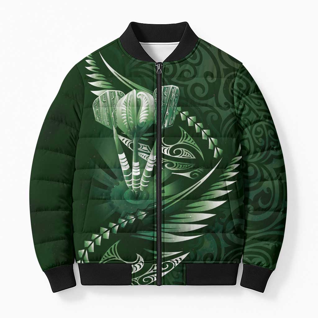 Personalised All Green New Zealand Darts Bomber Puffer Jacket Aoteroa Fern Maori Galaxy Style - Aussie Hoodie