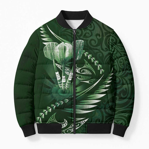 Personalised All Green New Zealand Darts Bomber Puffer Jacket Aoteroa Fern Maori Galaxy Style - Aussie Hoodie