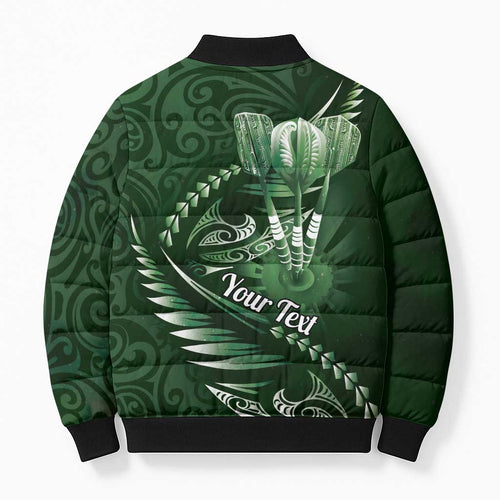 Personalised All Green New Zealand Darts Bomber Puffer Jacket Aoteroa Fern Maori Galaxy Style - Aussie Hoodie