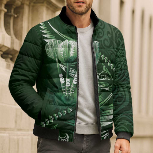 Personalised All Green New Zealand Darts Bomber Puffer Jacket Aoteroa Fern Maori Galaxy Style - Aussie Hoodie