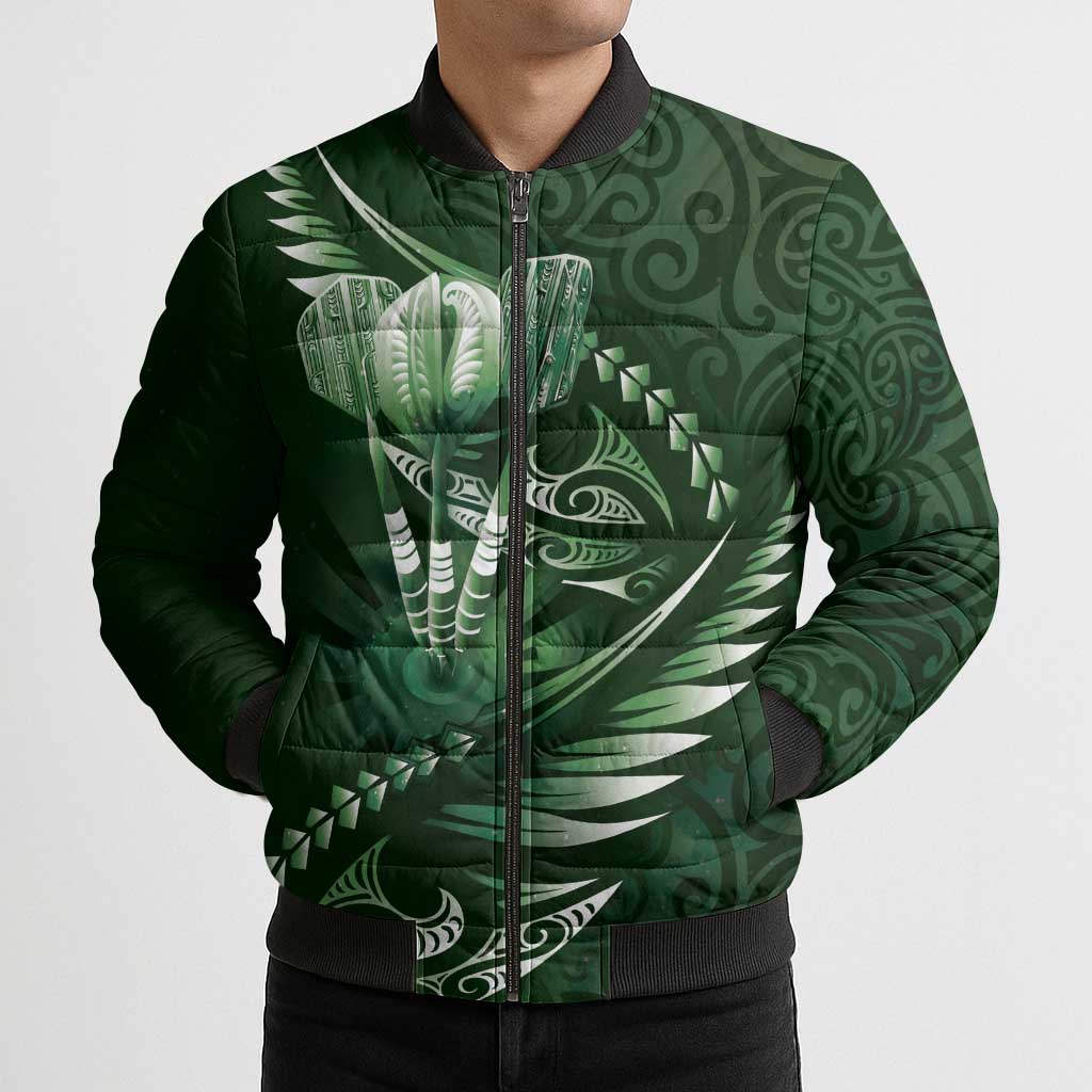 Personalised All Green New Zealand Darts Bomber Puffer Jacket Aoteroa Fern Maori Galaxy Style - Aussie Hoodie