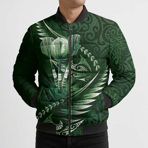 Personalised All Green New Zealand Darts Bomber Puffer Jacket Aoteroa Fern Maori Galaxy Style - Aussie Hoodie