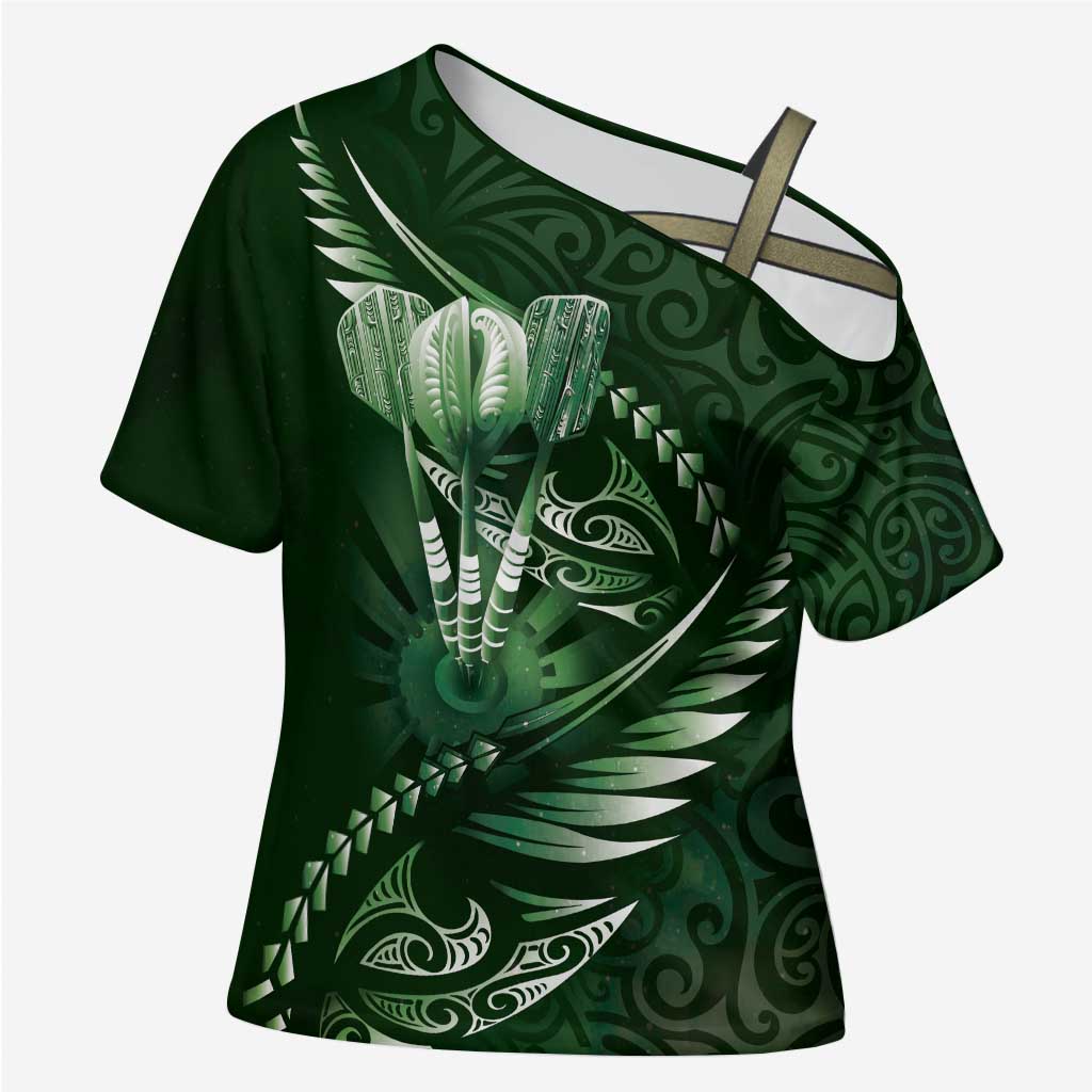 Personalised All Green New Zealand Darts Cross Shoulder Shirt Aoteroa Fern Maori Galaxy Style - Aussie Hoodie