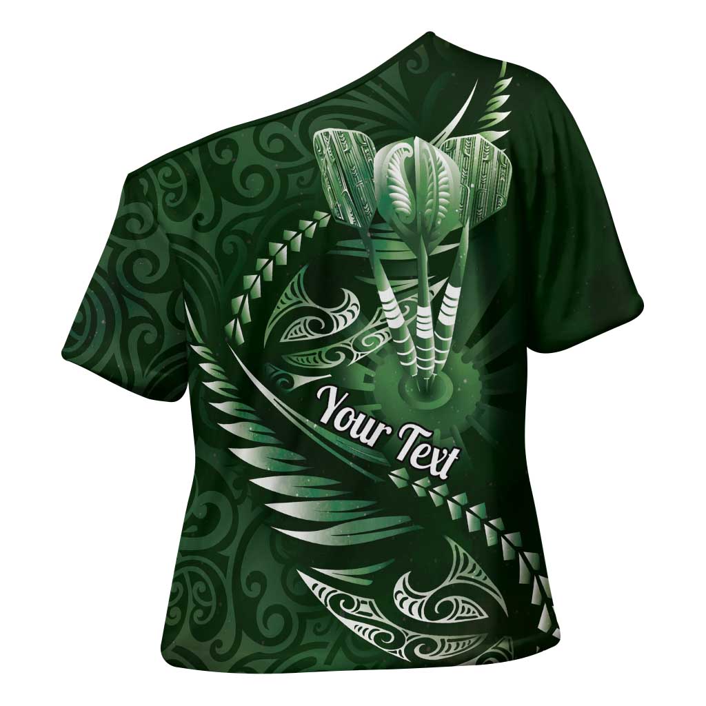 Personalised All Green New Zealand Darts Cross Shoulder Shirt Aoteroa Fern Maori Galaxy Style - Aussie Hoodie