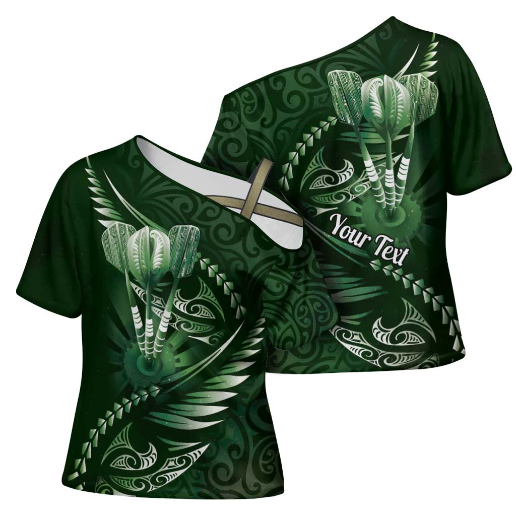 Personalised All Green New Zealand Darts Cross Shoulder Shirt Aoteroa Fern Maori Galaxy Style - Aussie Hoodie