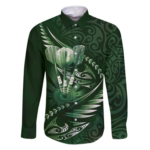 Personalised All Green New Zealand Darts Family Matching Long Sleeve Bodycon Dress and Hawaiian Shirt Aoteroa Fern Maori Galaxy Style