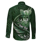 Personalised All Green New Zealand Darts Family Matching Long Sleeve Bodycon Dress and Hawaiian Shirt Aoteroa Fern Maori Galaxy Style