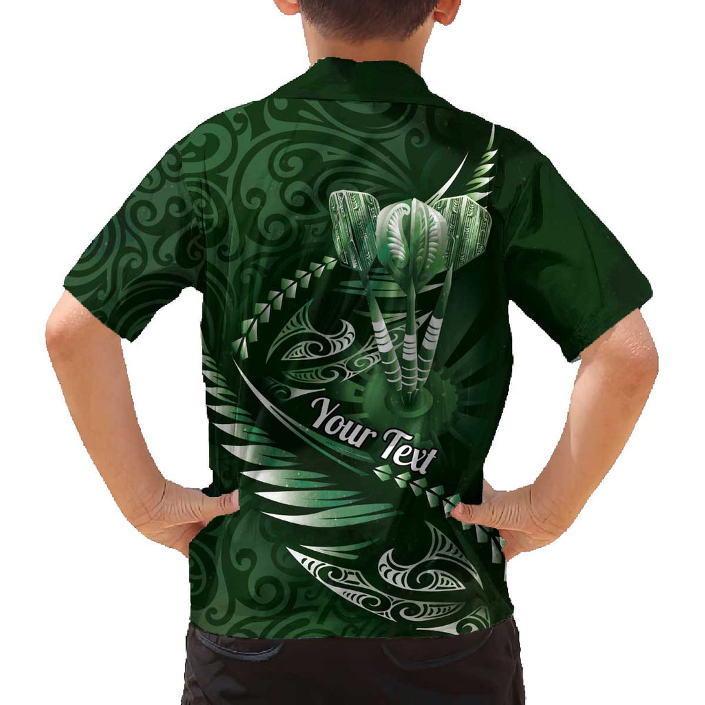 Personalised All Green New Zealand Darts Family Matching Off The Shoulder Long Sleeve Dress and Hawaiian Shirt Aoteroa Fern Maori Galaxy Style