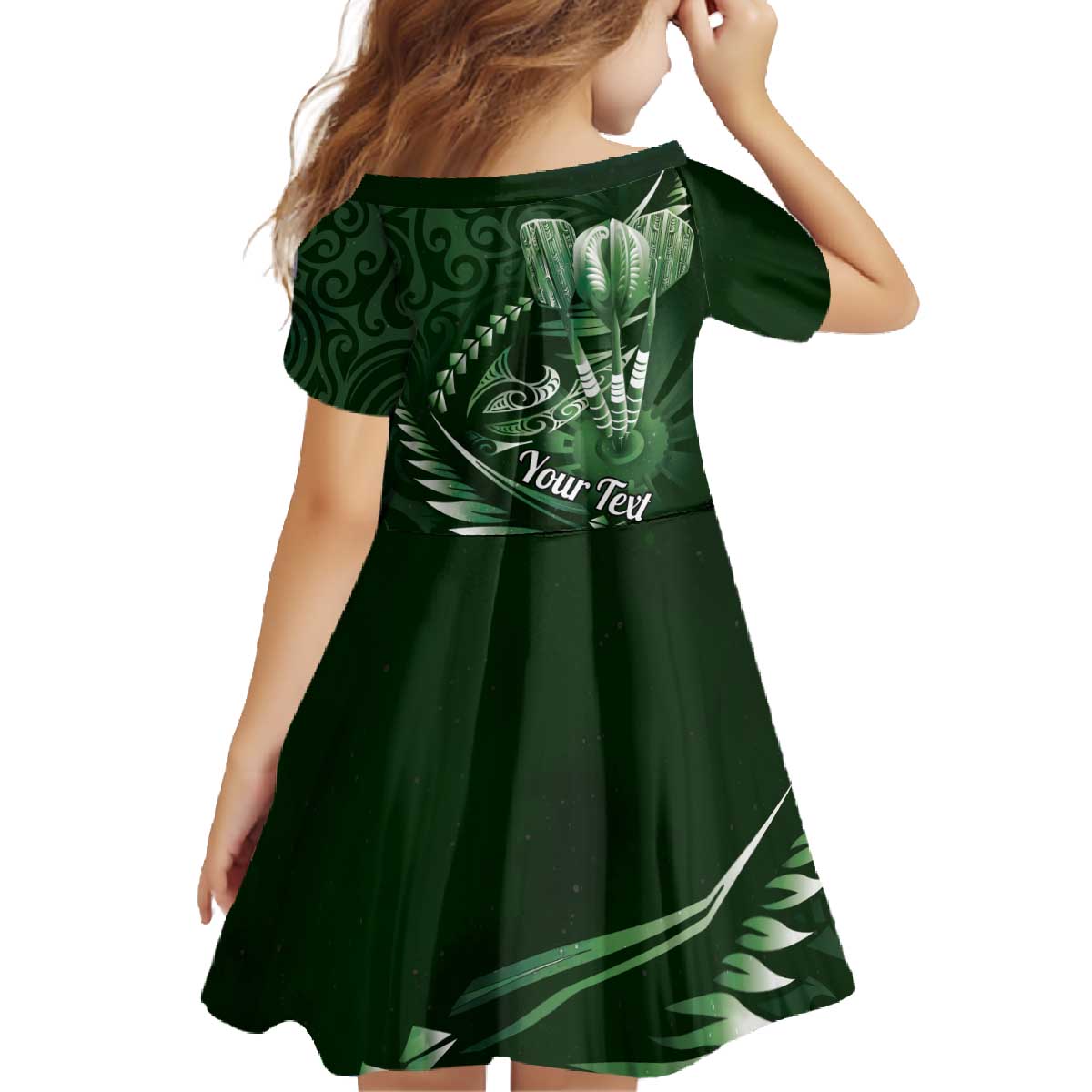 Personalised All Green New Zealand Darts Family Matching Off The Shoulder Long Sleeve Dress and Hawaiian Shirt Aoteroa Fern Maori Galaxy Style