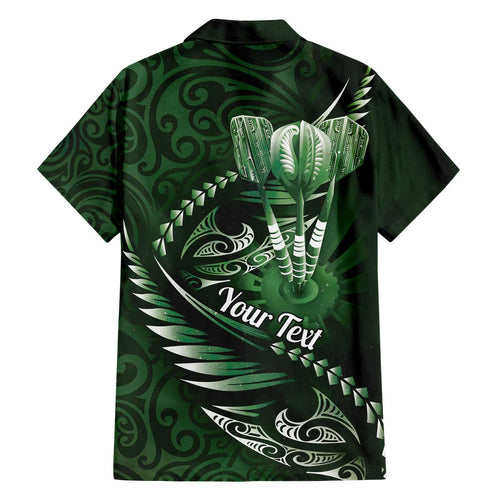 Personalised All Green New Zealand Darts Family Matching Off The Shoulder Long Sleeve Dress and Hawaiian Shirt Aoteroa Fern Maori Galaxy Style