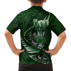 Personalised All Green New Zealand Darts Family Matching Off Shoulder Maxi Dress and Hawaiian Shirt Aoteroa Fern Maori Galaxy Style