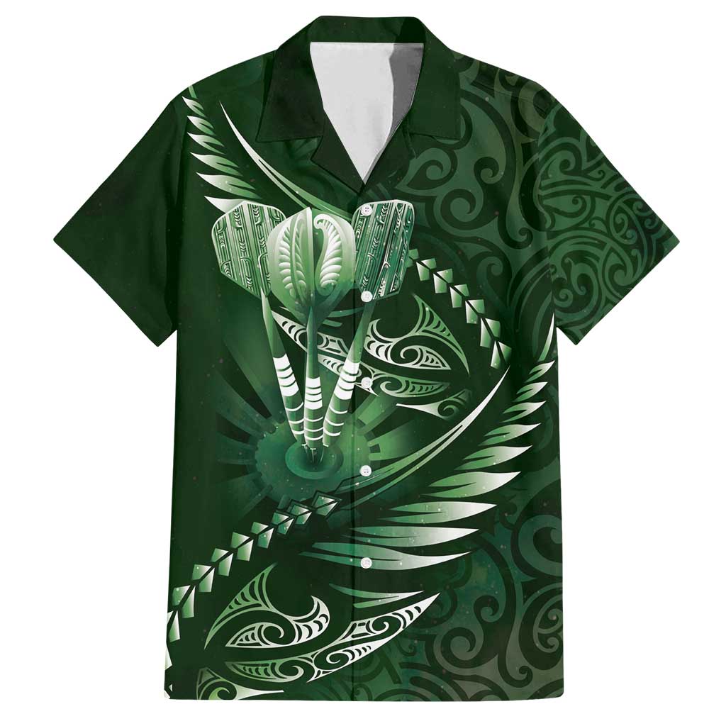 Personalised All Green New Zealand Darts Family Matching Off Shoulder Short Dress and Hawaiian Shirt Aoteroa Fern Maori Galaxy Style