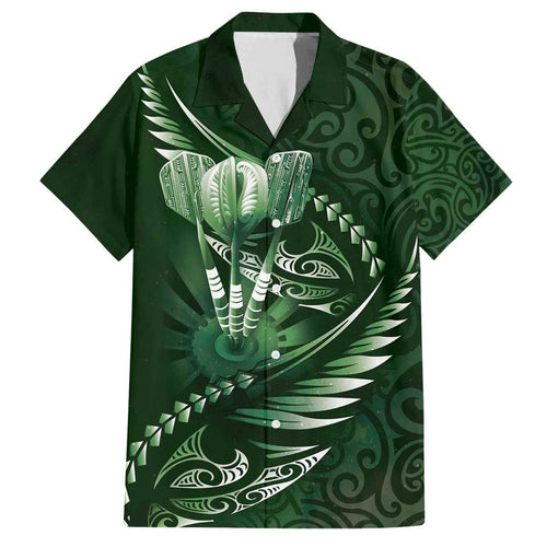 Personalised All Green New Zealand Darts Family Matching Off Shoulder Short Dress and Hawaiian Shirt Aoteroa Fern Maori Galaxy Style