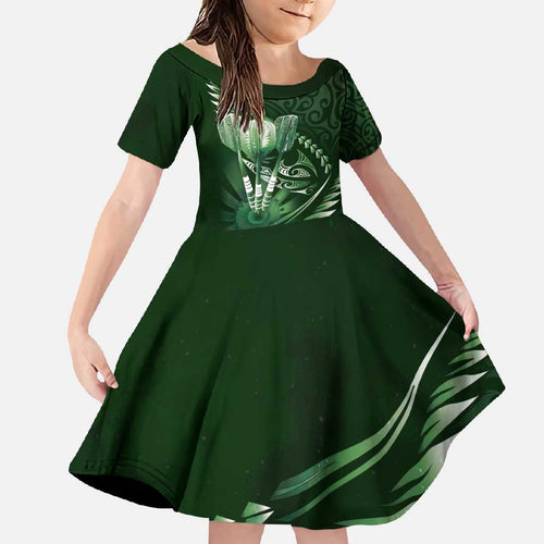 Personalised All Green New Zealand Darts Family Matching Summer Maxi Dress and Hawaiian Shirt Aoteroa Fern Maori Galaxy Style