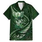 Personalised All Green New Zealand Darts Family Matching Summer Maxi Dress and Hawaiian Shirt Aoteroa Fern Maori Galaxy Style