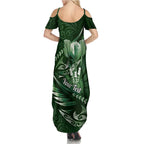 Personalised All Green New Zealand Darts Family Matching Summer Maxi Dress and Hawaiian Shirt Aoteroa Fern Maori Galaxy Style