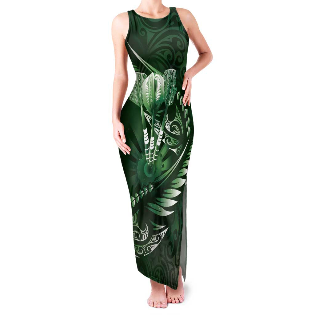 Personalised All Green New Zealand Darts Family Matching Tank Maxi Dress and Hawaiian Shirt Aoteroa Fern Maori Galaxy Style