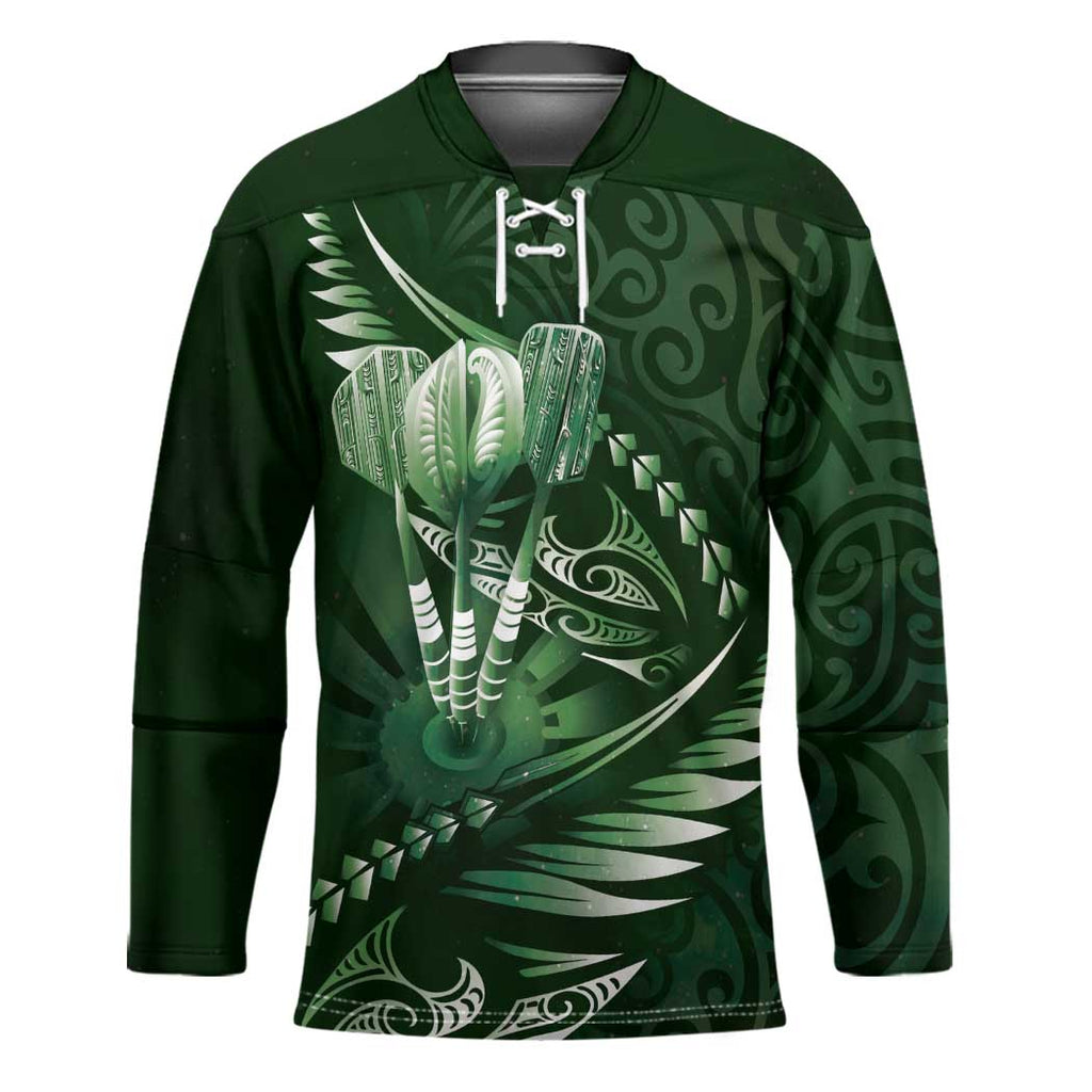 Personalised All Green New Zealand Darts Hockey Jersey Aoteroa Fern Maori Galaxy Style - Aussie Hoodie