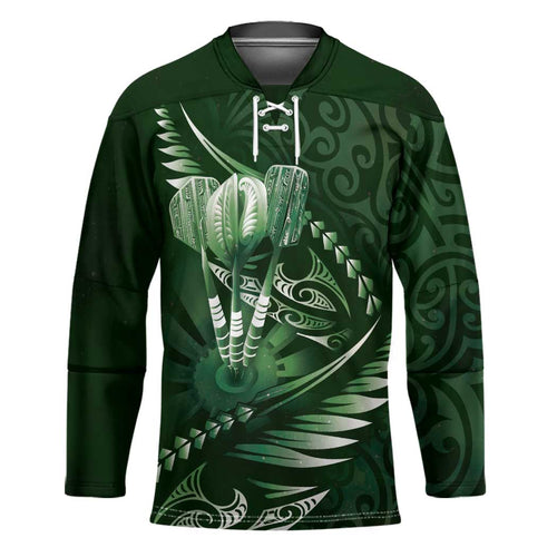Personalised All Green New Zealand Darts Hockey Jersey Aoteroa Fern Maori Galaxy Style - Aussie Hoodie