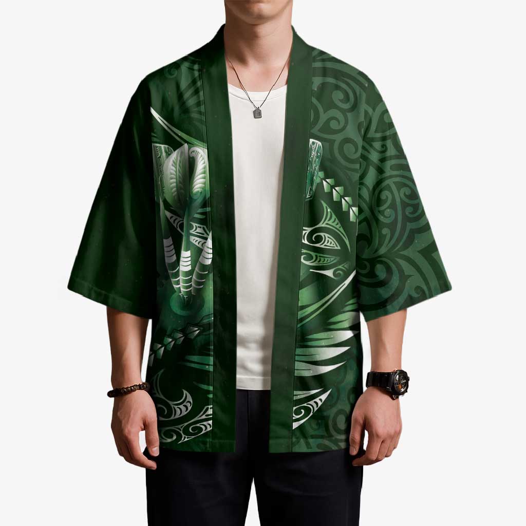 Personalised All Green New Zealand Darts Kimono Aoteroa Fern Maori Galaxy Style - Aussie Hoodie