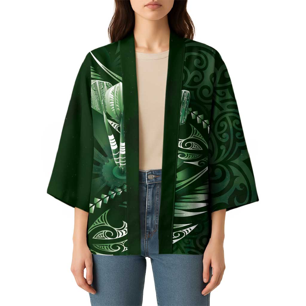 Personalised All Green New Zealand Darts Kimono Aoteroa Fern Maori Galaxy Style - Aussie Hoodie