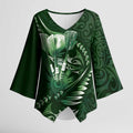 Personalised All Green New Zealand Darts Kimono Sleeve Blouse Aoteroa Fern Maori Galaxy Style - Aussie Hoodie