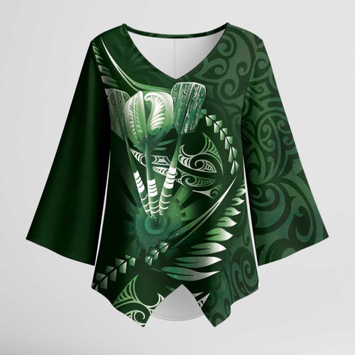 Personalised All Green New Zealand Darts Kimono Sleeve Blouse Aoteroa Fern Maori Galaxy Style - Aussie Hoodie