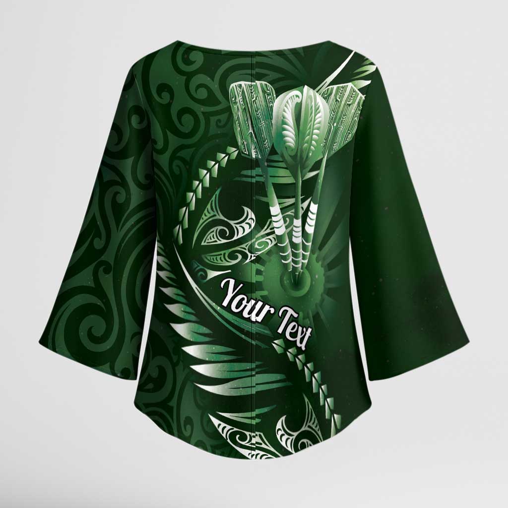 Personalised All Green New Zealand Darts Kimono Sleeve Blouse Aoteroa Fern Maori Galaxy Style - Aussie Hoodie