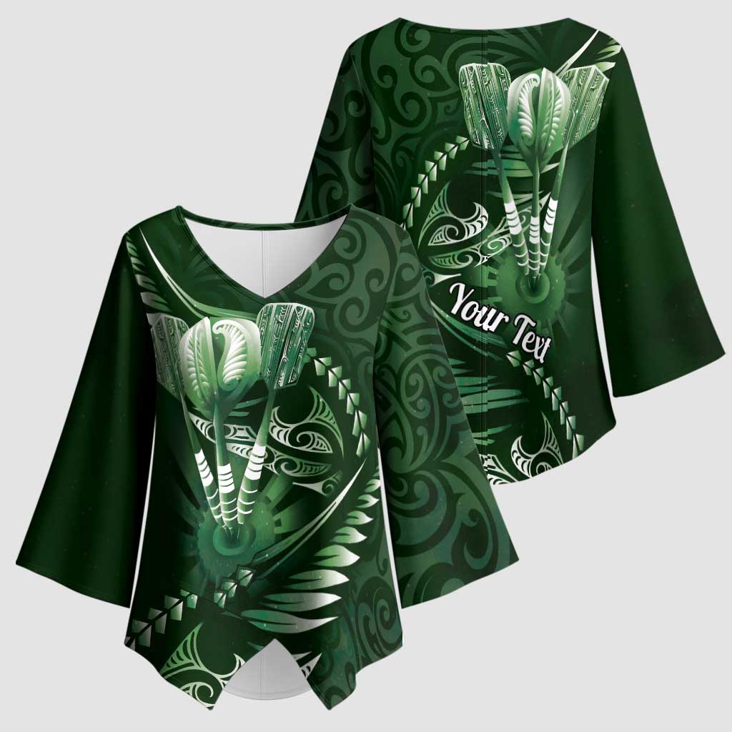 Personalised All Green New Zealand Darts Kimono Sleeve Blouse Aoteroa Fern Maori Galaxy Style - Aussie Hoodie