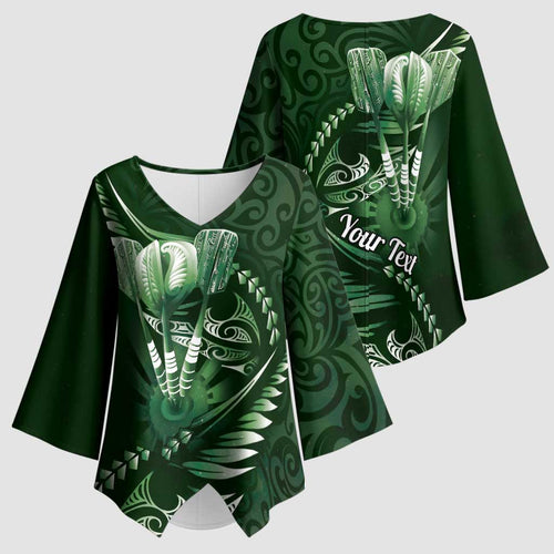 Personalised All Green New Zealand Darts Kimono Sleeve Blouse Aoteroa Fern Maori Galaxy Style - Aussie Hoodie