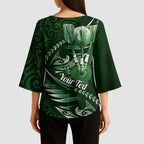 Personalised All Green New Zealand Darts Kimono Sleeve Blouse Aoteroa Fern Maori Galaxy Style - Aussie Hoodie