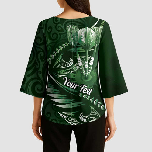 Personalised All Green New Zealand Darts Kimono Sleeve Blouse Aoteroa Fern Maori Galaxy Style - Aussie Hoodie